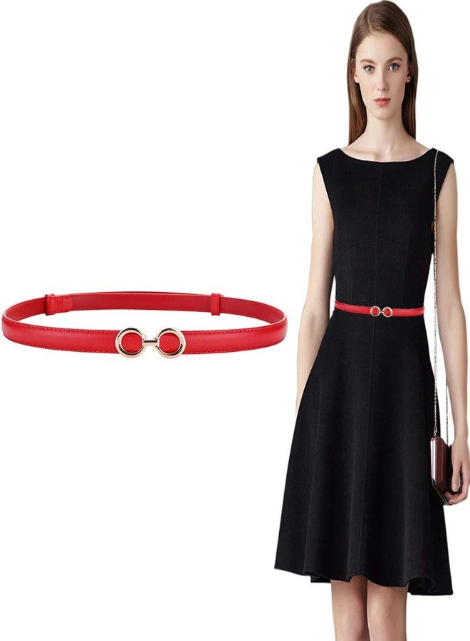 ALAIX Women's Leather Skinny Belt for Dress Adjustable Thin Waist Belt for Lady Waistband with Golden Buckle Lightred - Image 1